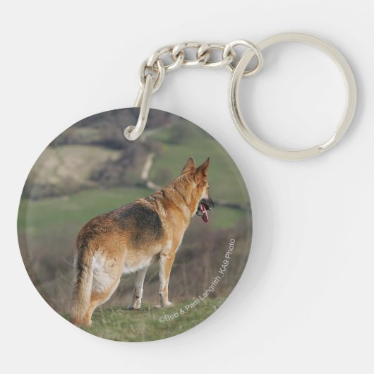 Duitse Shephard die naar beneden kijkt Sleutelhanger (Achterkant)