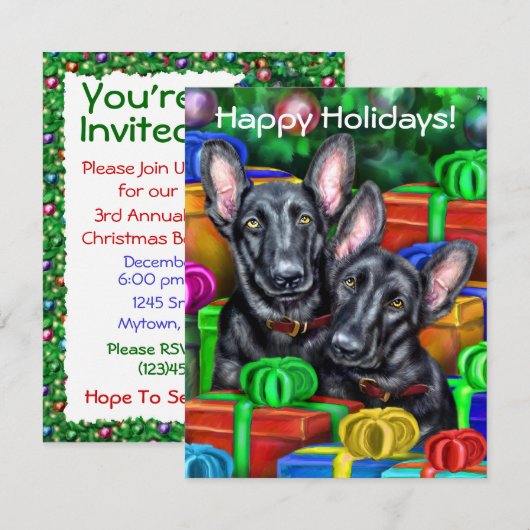 Duitse Shepherd BLK Open Gifts Kerstmis Kaart (Voorkant / Achterkant)