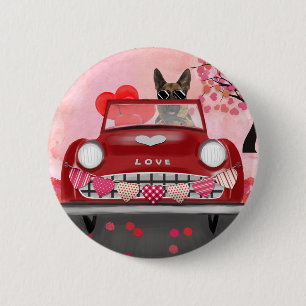 Duitse Shepherd Dog-auto met hart Valentijnse Ronde Button 5,7 Cm