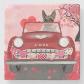 Duitse Shepherd Dog-auto met hart Valentijnse Stenen Onderzetter (Voorkant)
