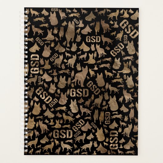 Duitse Shepherd Dog GSD - Goud op zwart Planner (Voorkant)