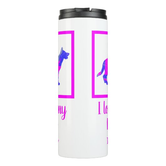 duitse Shepherd Dog Hot Pink & Blue Silhouette Thermosbeker (Achterkant)