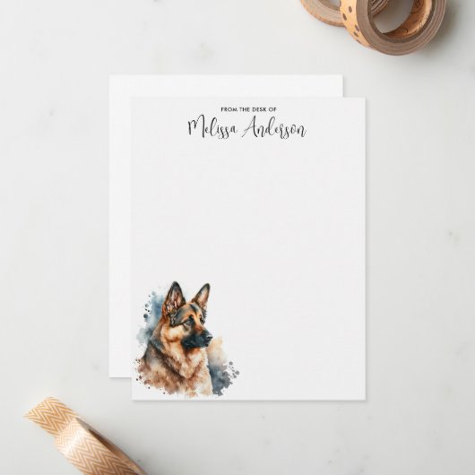 Duitse Shepherd Dog Modern Waterverf op maat Notitiekaartje (Voorkant / Achterkant in situ)