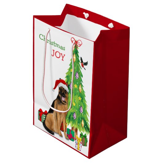 Duitse Shepherd Dog Santa Hat en kerstboom Medium Cadeauzakje (Voorkant Gekanteld)