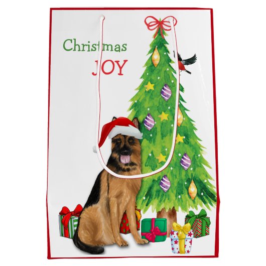 Duitse Shepherd Dog Santa Hat en kerstboom Medium Cadeauzakje (Achterkant)
