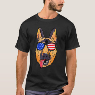 Duitse Shepherd Face Usa-vlag zonnebril T-shirt