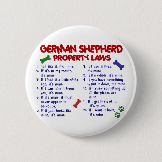 DUITSE SHEPHERD Property Laws 2 Ronde Button 5,7 Cm (Voorkant)