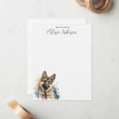 Duitse Shepherd Puppy Dog Modern Waterverf Notitiekaartje (Voorkant / Achterkant in situ)