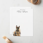 Duitse Shepherd Puppy Dog persoonlijke Waterverf Notitiekaartje (Voorkant / Achterkant in situ)