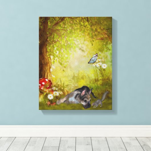 Duitse Shepherd Puppy Fantasy Dog Art Canvas Afdruk (Insitu (Houten vloer))