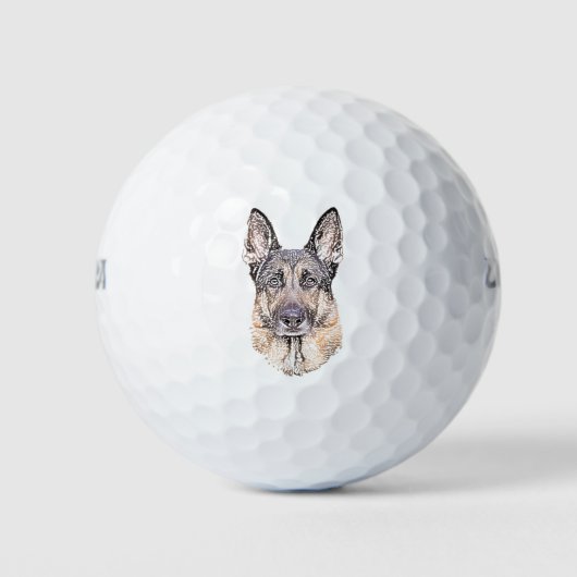 Duitse Shepherd Sketched Dog Art Golfballen (Voorkant)