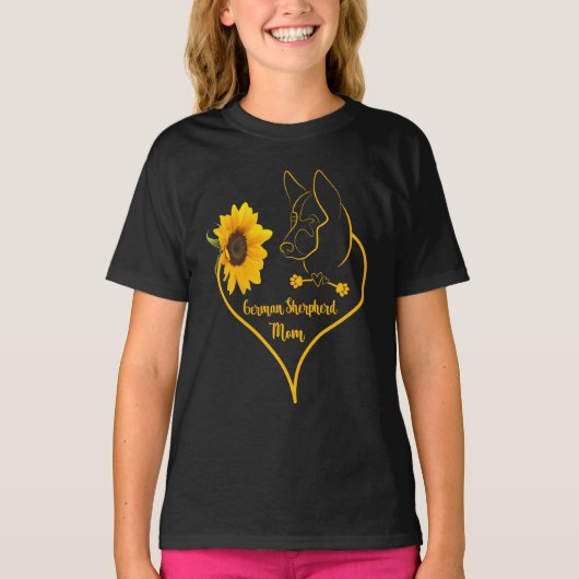 Duitse Sherpherd Mam met zonnebloem K9 Lovers T-shirt (Voorkant)