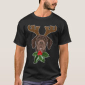 Duitse Shorthaired Pointer Dog Antlers Kerstmis T-shirt (Voorkant)
