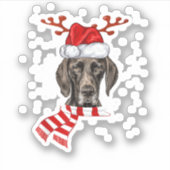 Duitse Shorthaired Pointer Dog Antlers Santa Chris Sticker (Voorkant)