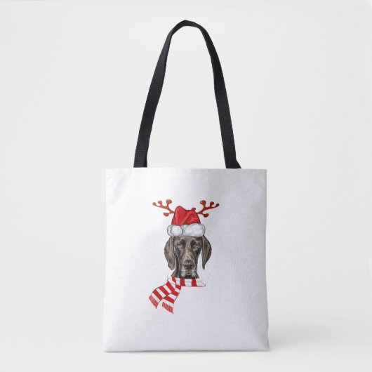Duitse Shorthaired Pointer Dog Antlers Santa Chris Tote Bag (Voorkant)