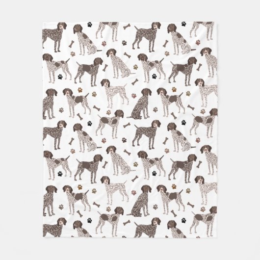 Duitse Shorthaired Pointer Dog Bone en Paw Print Fleece Deken (Voorkant)
