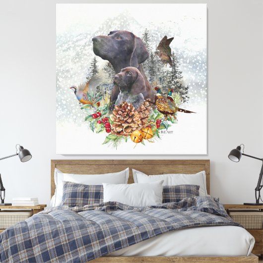Duitse Shorthaired Pointer in de winter Canvas Afdruk (Insitu (Slaapkamer))