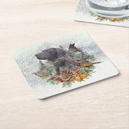 Duitse Shorthaired Pointer in de winter Kartonnen Onderzetters (Schuin)