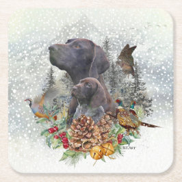 Duitse Shorthaired Pointer in de winter Kartonnen Onderzetters