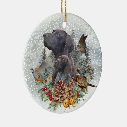 Duitse Shorthaired Pointer in de winter Keramisch Ornament (Rechts)