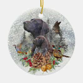Duitse Shorthaired Pointer in de winter Keramisch Ornament