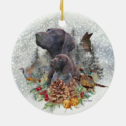 Duitse Shorthaired Pointer in de winter Keramisch Ornament (Achterkant)