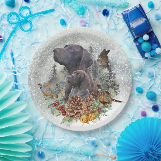 Duitse Shorthaired Pointer in de winter Papieren Bordje (Feest)