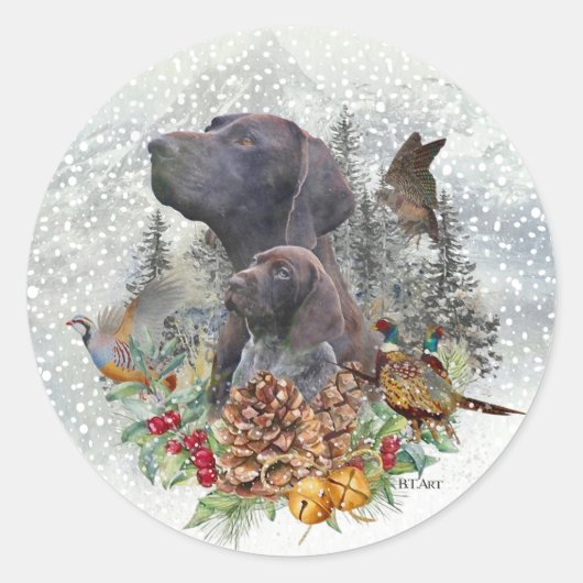 Duitse Shorthaired Pointer in de winter Ronde Sticker (Voorkant)