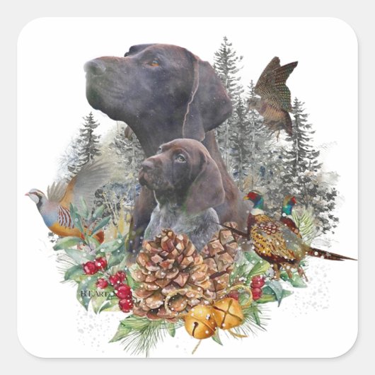 Duitse Shorthaired Pointer in de winter Vierkante Sticker (Voorkant)