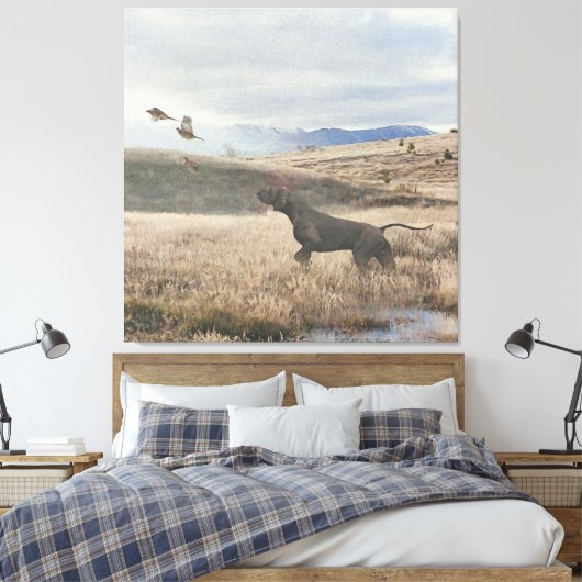Duitse Shorthaired Pointer jager quail , Art Canvas Afdruk (Insitu (Slaapkamer))