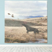 Duitse Shorthaired Pointer jager quail , Art Canvas Afdruk (Insitu (Houten vloer))