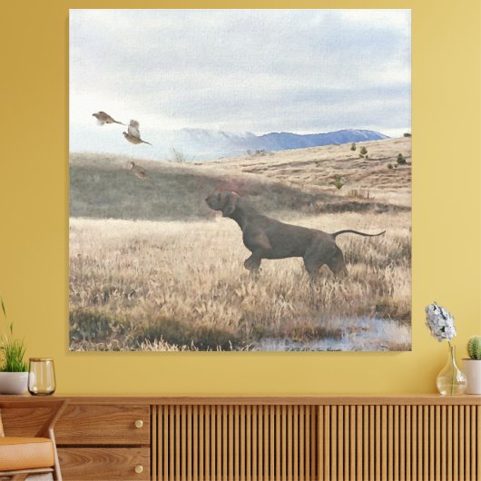 Duitse Shorthaired Pointer jager quail , Art Canvas Afdruk (Insitu (Woonkamer))