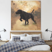 Duitse Shorthaired Pointer klaar om op Gift Box te Canvas Afdruk (Insitu (Slaapkamer))