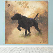 Duitse Shorthaired Pointer klaar om op Gift Box te Canvas Afdruk (Insitu (Houten vloer))
