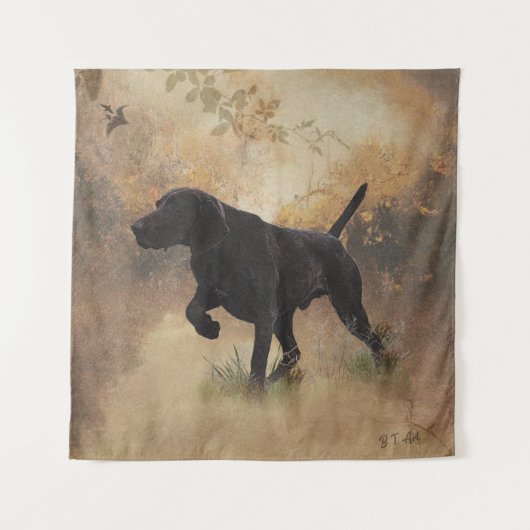 Duitse Shorthaired Pointer klaar om op Gift Box te Wandkleed (Voorkant (horizontaal))