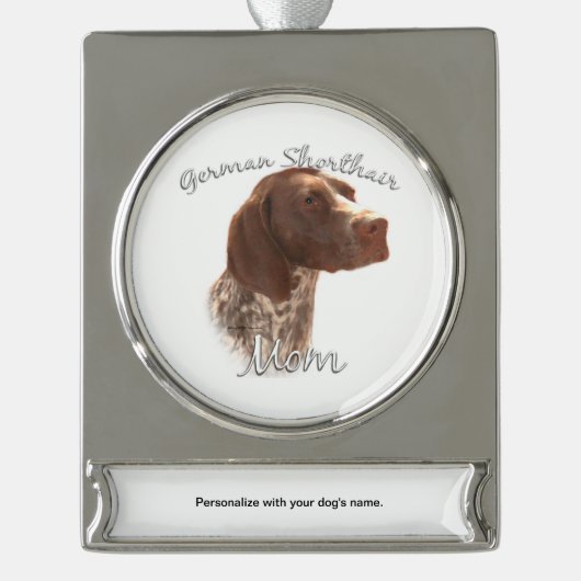 Duitse Shorthaired Pointer mam 2 Verzilverd Banner Ornament (Voorkant)