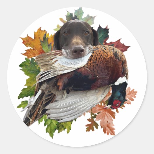 Duitse Shorthaired Pointer met fazant sneeuwlobby Ronde Sticker (Voorkant)