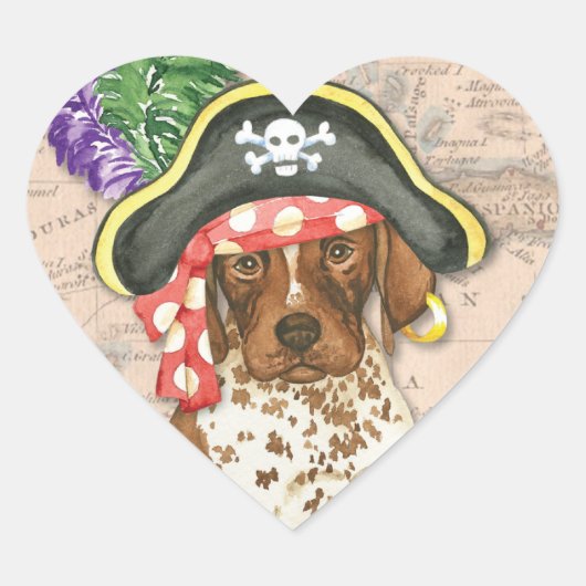 Duitse Shorthaired Pointer Pirate Heart Sticker (Voorkant)