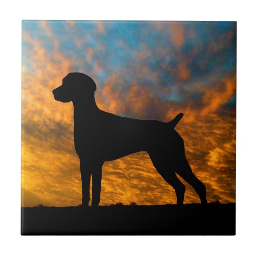 Duitse Shorthaired Pointer Silhouette Sunset Tile Tegeltje (Voorkant)