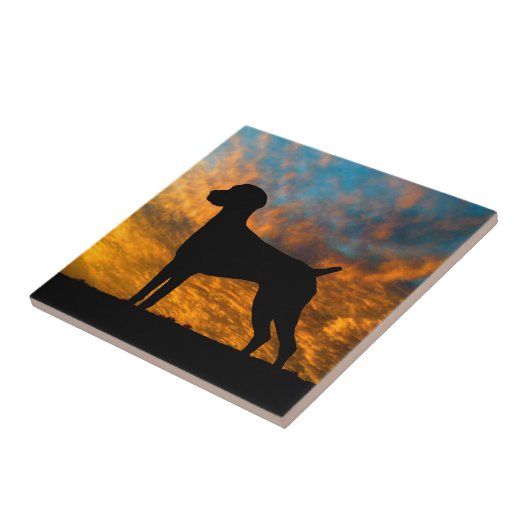 Duitse Shorthaired Pointer Silhouette Sunset Tile Tegeltje (Zijkant)