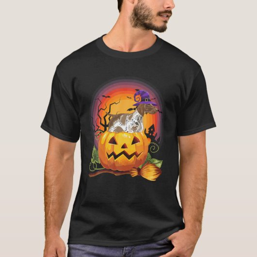 Duitse Shorthaired Pointer Witch Pumpkin Halloween T-shirt (Voorkant)