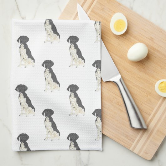 Duitse Shorthaired Pointer (zwart-wit) Theedoek (Quarter Fold)