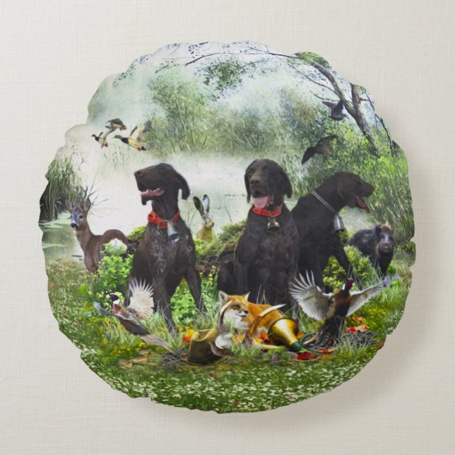 Duitse Shorthaired Pointers Rond Kussen (Voorkant)