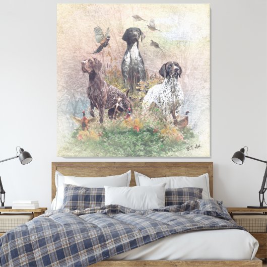 Duitse Shorthaired Pointers (SAP), een jachtfauna Canvas Afdruk (Insitu (Slaapkamer))