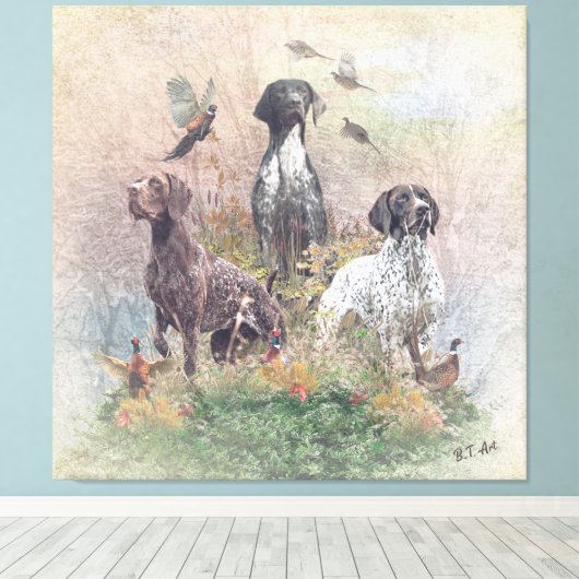 Duitse Shorthaired Pointers (SAP), een jachtfauna Canvas Afdruk (Insitu (Houten vloer))