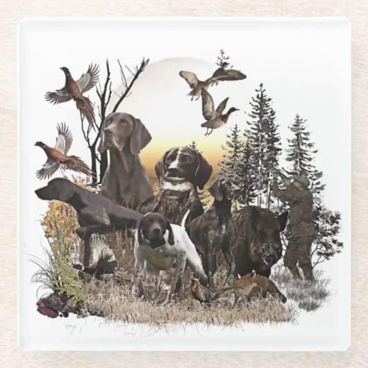 Duitse Shorthaired Pointers (SAP) Glazen Onderzetter (Voorkant)