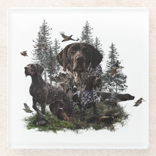 Duitse Shorthaired Pointers (SAP) Glazen Onderzetter (Voorkant)