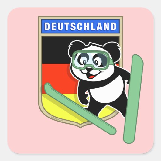 Duitse Ski-springende Panda Vierkante Sticker (Voorkant)