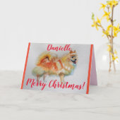 Duitse Spitz Dog-Waterverf kerstkaart Kaart (Gele Bloem)