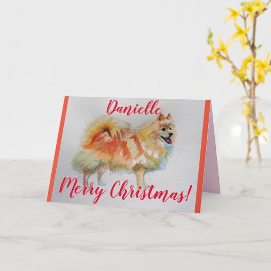 Duitse Spitz Dog-Waterverf kerstkaart Kaart (Gele Bloem)
